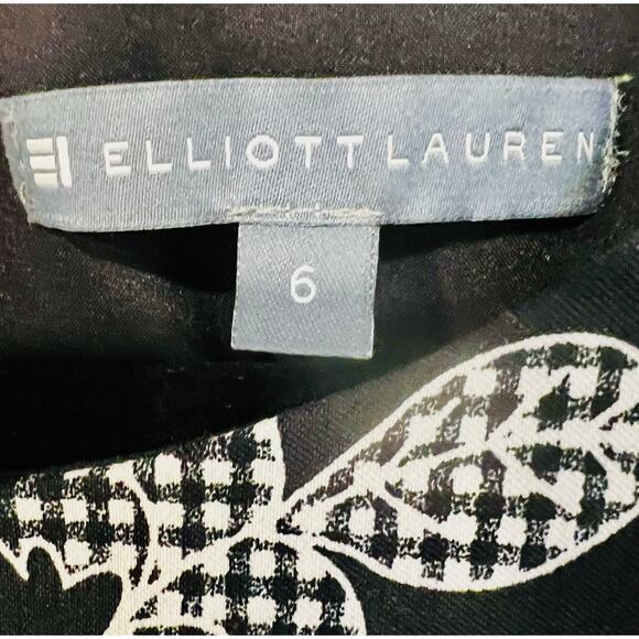 Size 6 ELLIOTT LAUREN Lightweight Black & White Flower Checked Sleeveless Dress - Picture 4 of 7